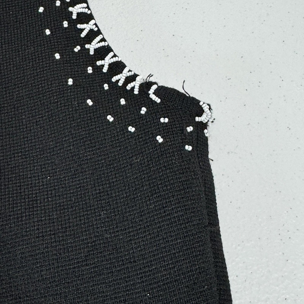 Vtg Palio Beaded Wool Sleeveless Top Black White Lined Back Zip Floral Knit M/L - Picture 10 of 14
